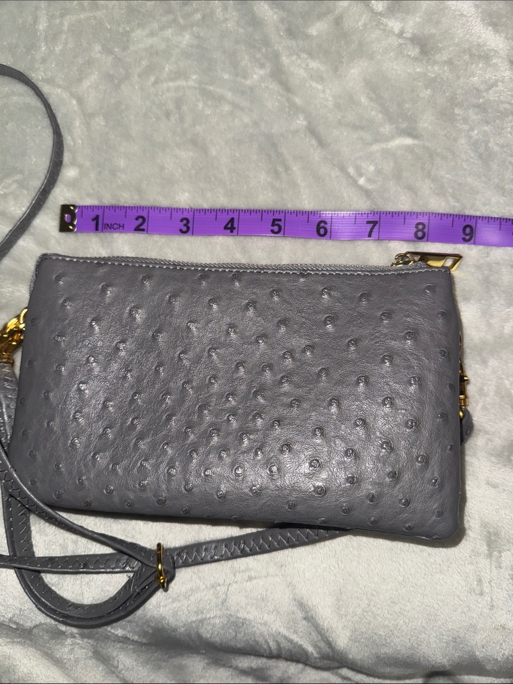 Dark Gray Faux Ostrich Crossbody Wristlet/Purse - Women's Bag - Picture 5 of 6